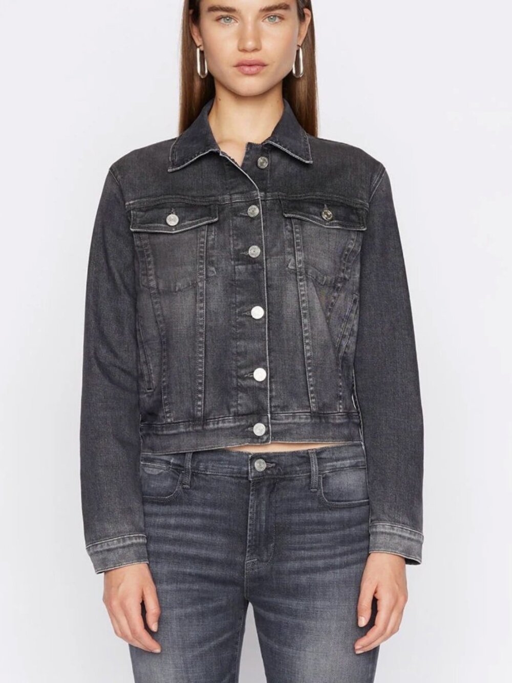 FRAME Le Vintage Black Oak Denim Organic Cotton Stretch Jean Jacket size L